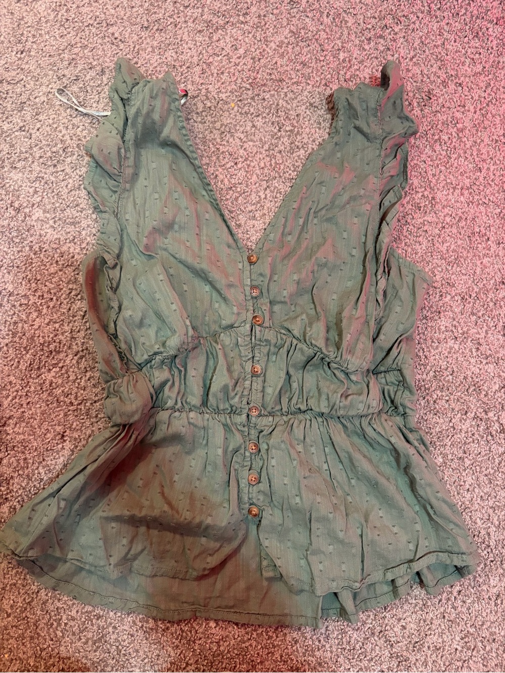 Old Navy Sage Green Button-Front Ruffled Peplum Camisole